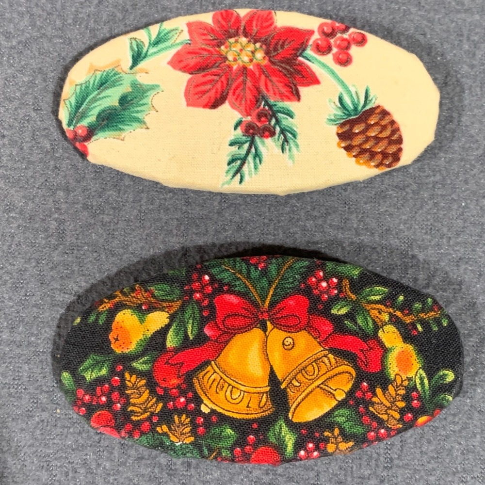Vintage Christmas Hair Clip Set Fabric Covered Barrette‎ Accessories
